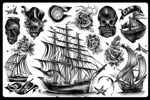 The ship "Black Pearl" from the book "Treasure Island" tattoo idea