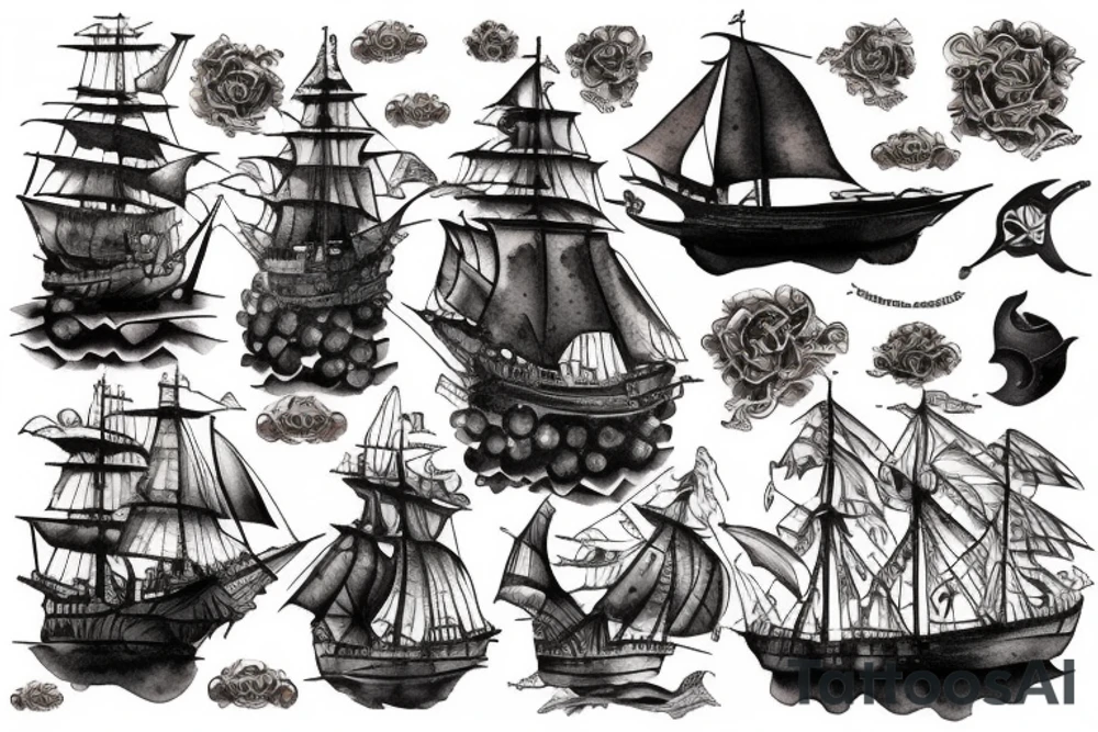 The ship "Black Pearl" from the book "Treasure Island" tattoo idea