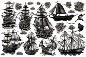 The ship "Black Pearl" from the book "Treasure Island" tattoo idea