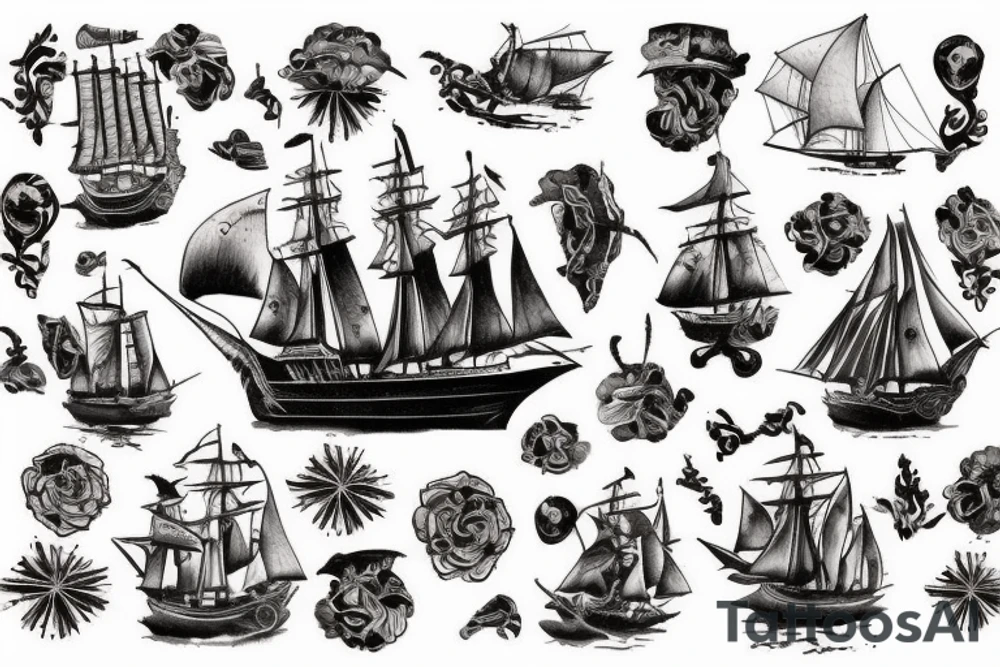 The ship "Black Pearl" from the book "Treasure Island" tattoo idea