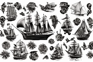 The ship "Black Pearl" from the book "Treasure Island" tattoo idea