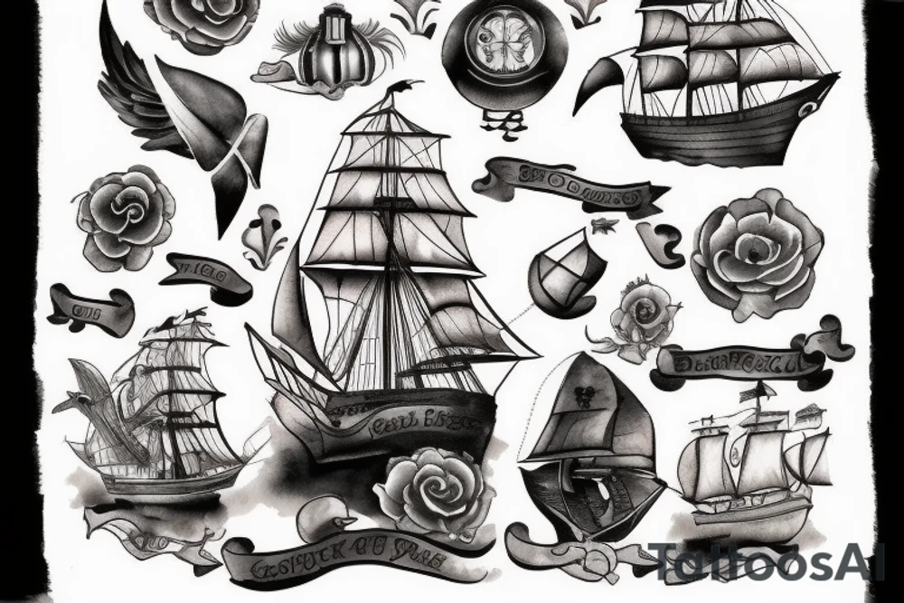 The ship "Black Pearl" from the book "Treasure Island" tattoo idea