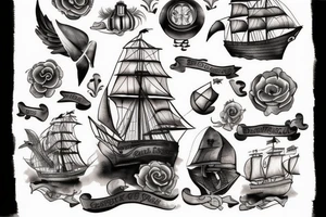 The ship "Black Pearl" from the book "Treasure Island" tattoo idea