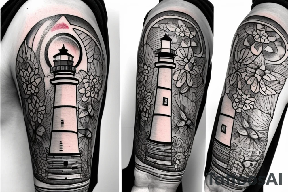 a lighthouse with a flower below tattoo idea