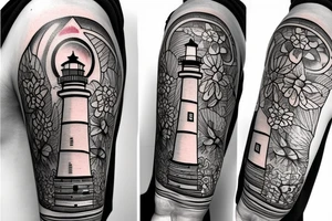 a lighthouse with a flower below tattoo idea