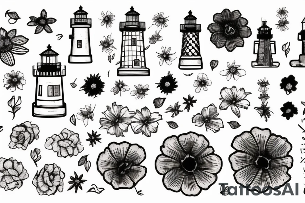 a lighthouse with a flower below tattoo idea