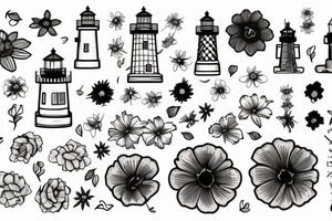 a lighthouse with a flower below tattoo idea