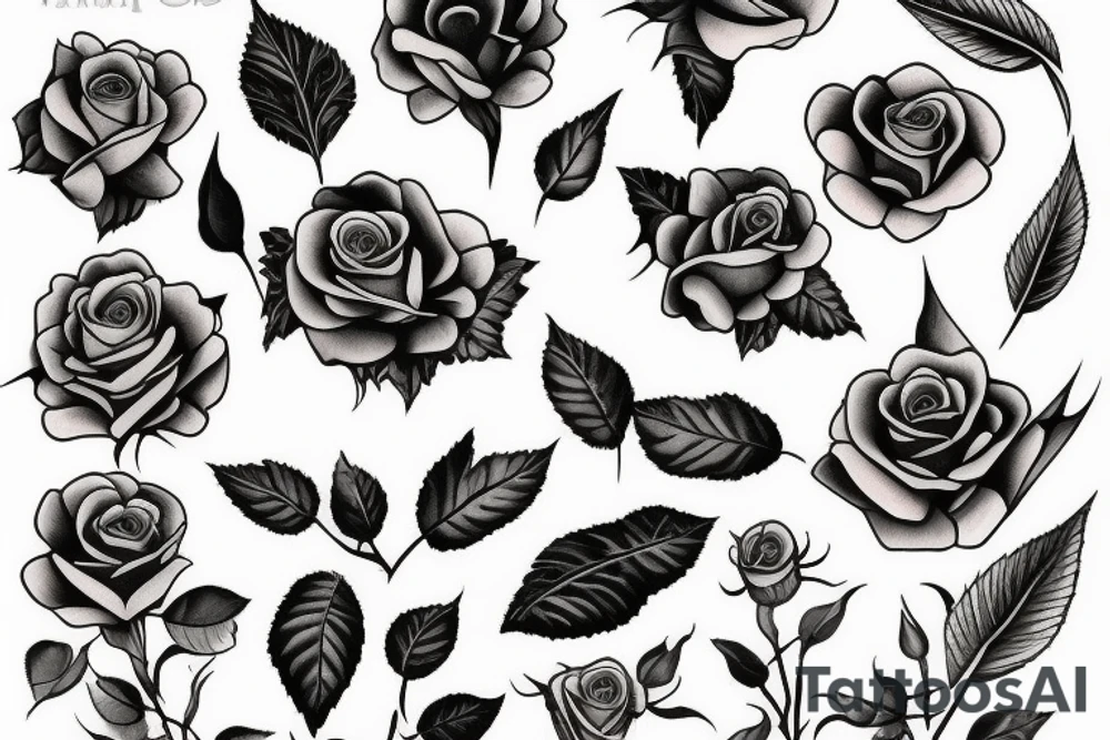 roses and leafs tattoo idea