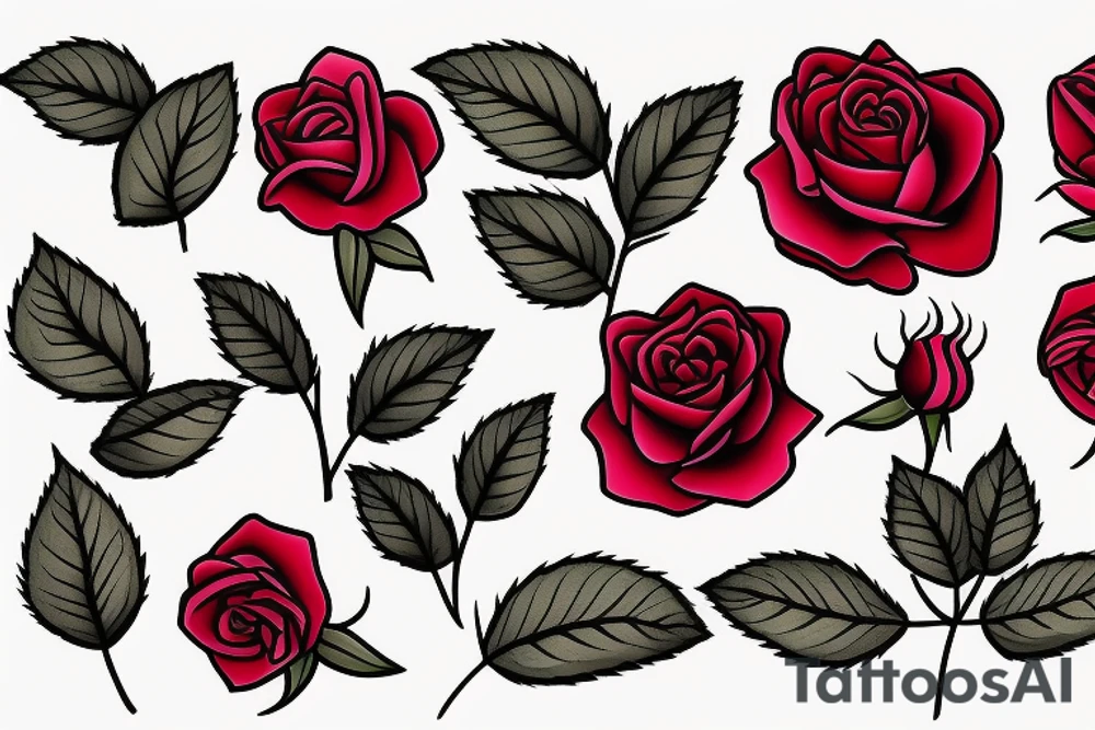 roses and leafs tattoo idea