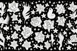 Constellation vierge, constellation poisson, bouquets de fleurs tattoo idea