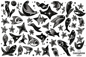 Constellation vierge et constellation poisson tattoo idea