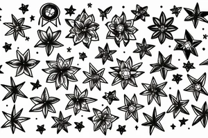 Constellation poisson et constellation vierge et bouquets de fleurs tattoo idea