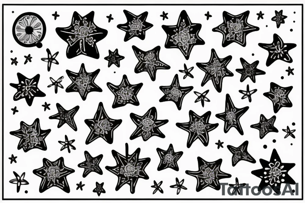 Constellation poisson et constellation vierge et bouquets de fleurs tattoo idea