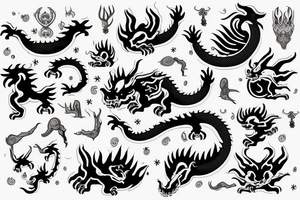 a sleeping dangerous dragon with claws and spikes puts its paws under its head cutely tattoo idea