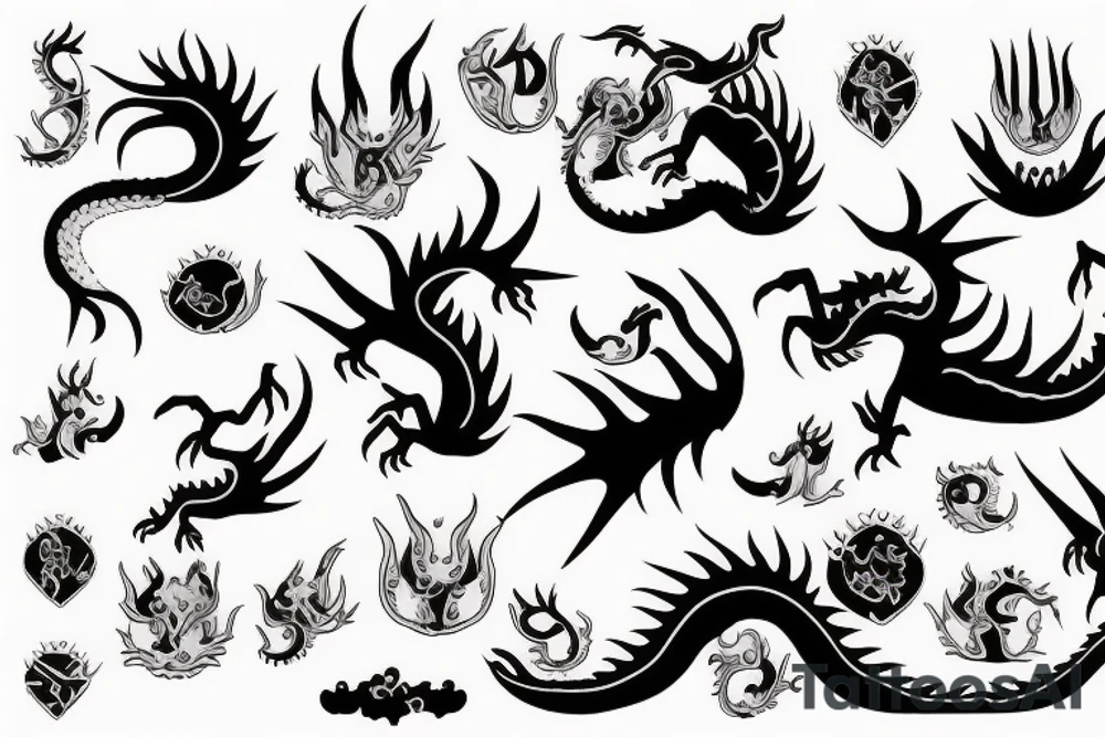 a sleeping dangerous dragon with claws and spikes puts its paws under its head cutely tattoo idea