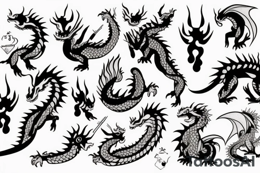 a sleeping dangerous dragon with claws and spikes puts its paws under its head cutely tattoo idea