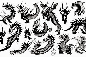 a sleeping dangerous dragon with claws and spikes puts its paws under its head cutely tattoo idea