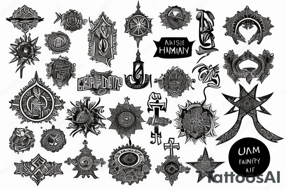 Unique Arm band showing all religions, humanity being the biggest of all tattoo idea