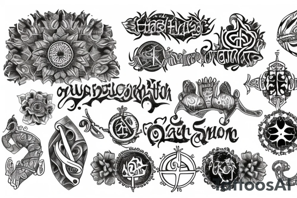 Armband tattoo with all major religions tattoo idea
