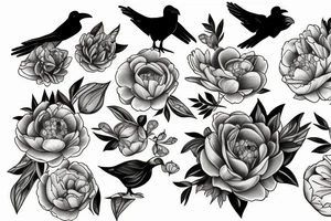 Raven and peonies tattoo idea