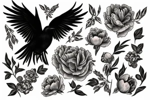 Raven and peonies tattoo idea