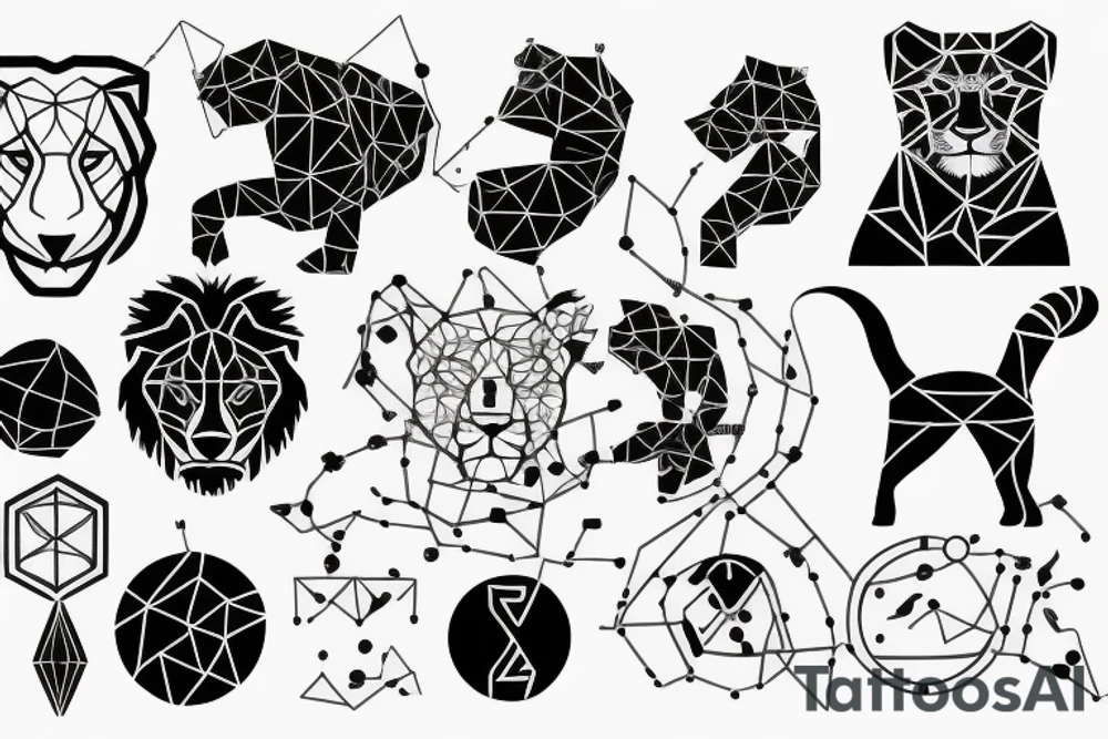 Black lion with binary code tattoo idea