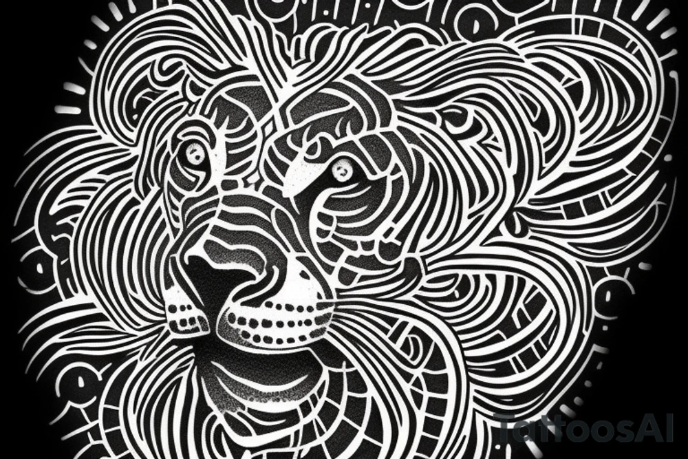 Black lion with binary code tattoo idea