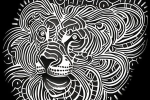 Black lion with binary code tattoo idea