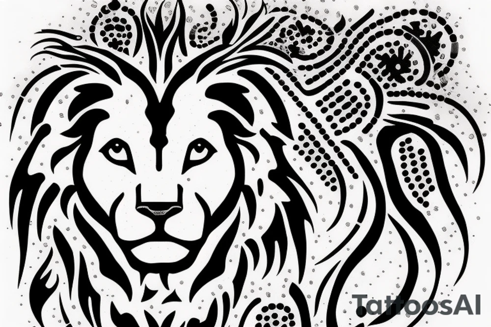 Black lion with binary code tattoo idea