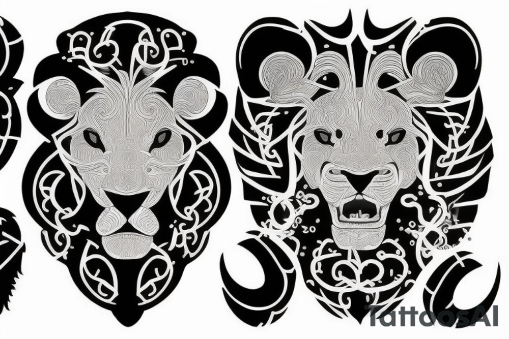 Black lion with binary code tattoo idea