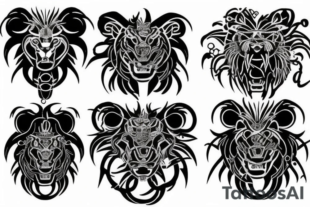 Black lion with binary code tattoo idea