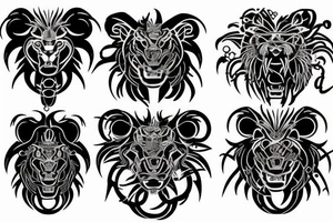 Black lion with binary code tattoo idea