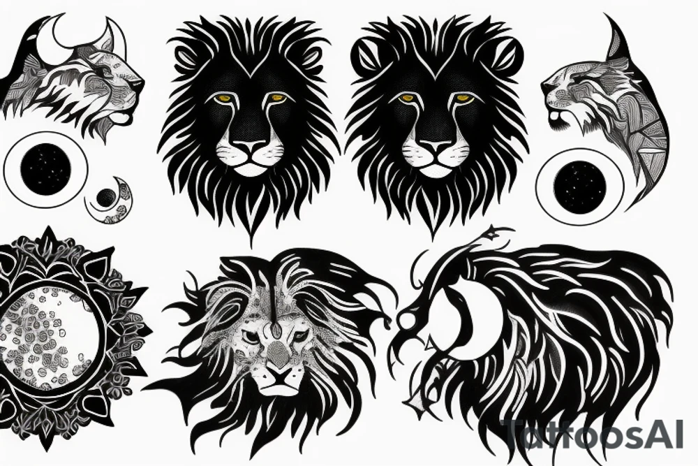 Black lion With the phases of the moon tattoo idea