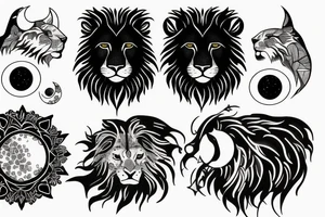 Black lion With the phases of the moon tattoo idea