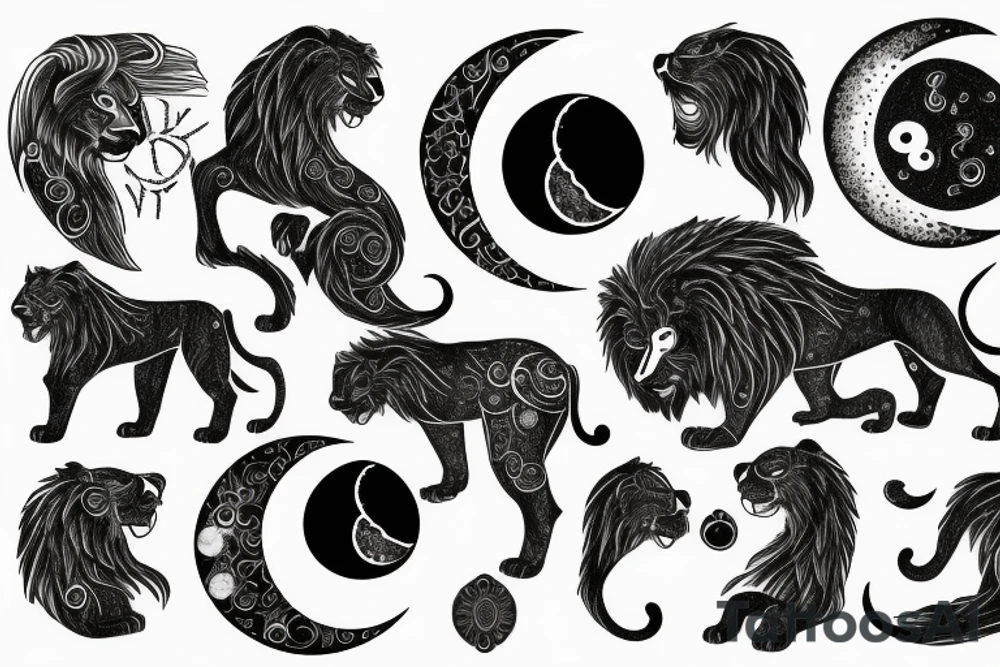 Black lion With the phases of the moon tattoo idea