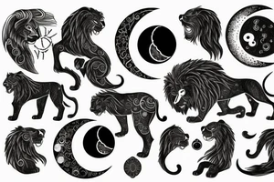 Black lion With the phases of the moon tattoo idea