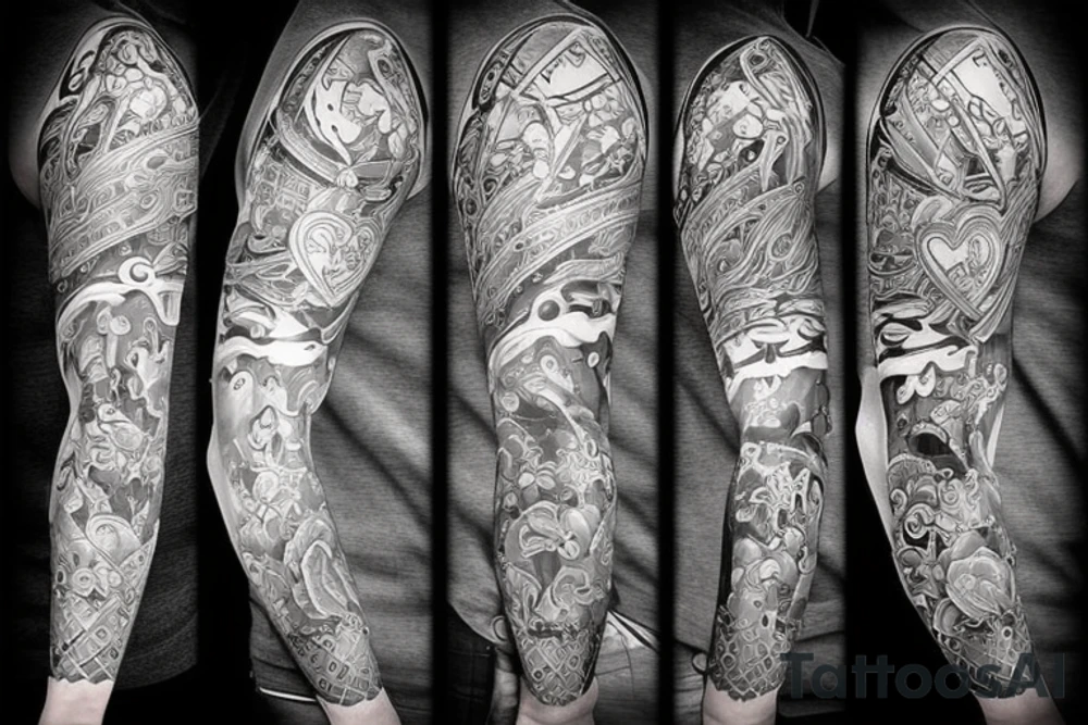 heart piecered with daggers tattoo idea