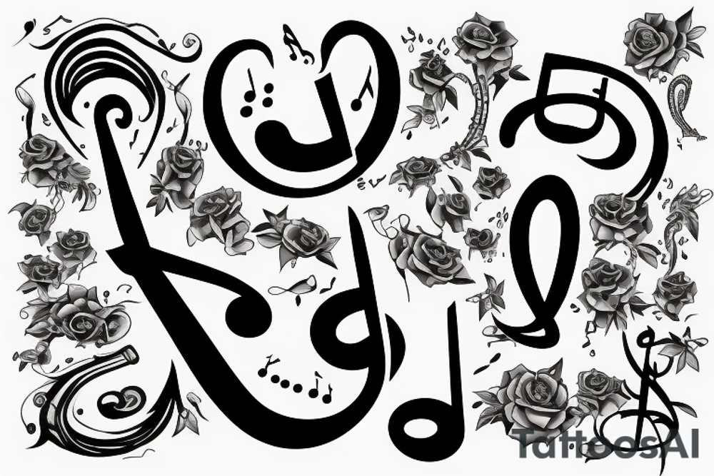 the letters KCE on the front of the building with musical notes tattoo idea