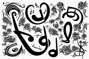 the letters KCE on the front of the building with musical notes tattoo idea