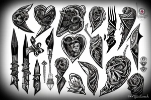 heart piecered with daggers tattoo idea