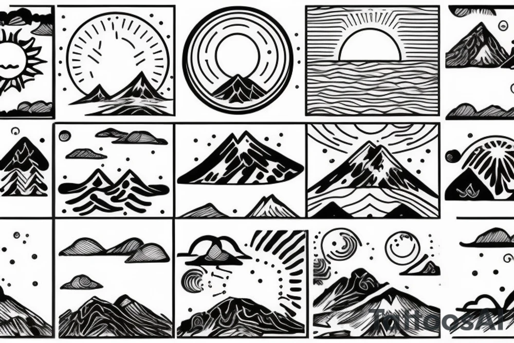 Mountain with sun and sea tattoo idea