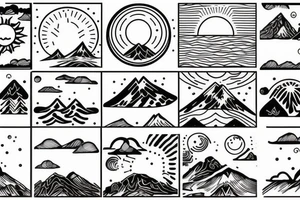 Mountain with sun and sea tattoo idea