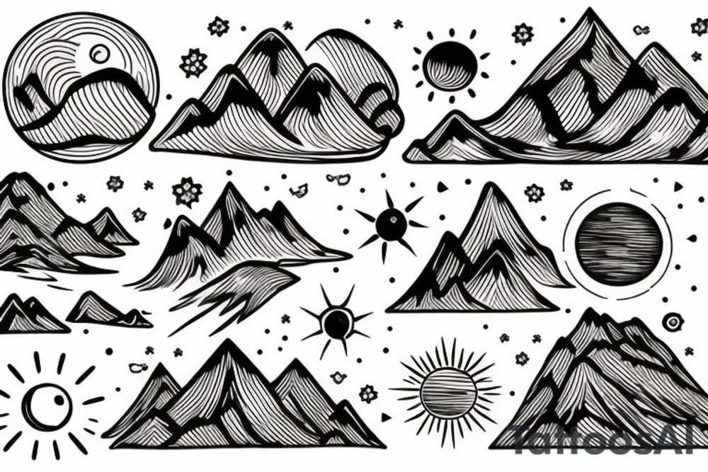 Mountain with sun and sea tattoo idea