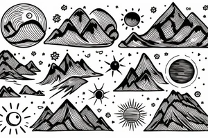 Mountain with sun and sea tattoo idea