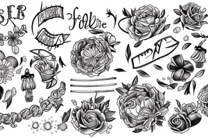 flower with petals being picked, sprinkler splashes and fireplace ashes, friendship bracelets tattoo idea