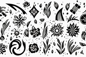 flower with petals being picked, sprinkler splashes and fireplace ashes, friendship bracelets tattoo idea
