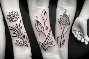 flower with petals being picked, sprinkler splashes and fireplace ashes, friendship bracelets tattoo idea