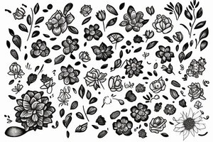 flower with petals being picked, sprinkler splashes and fireplace ashes, friendship bracelets tattoo idea