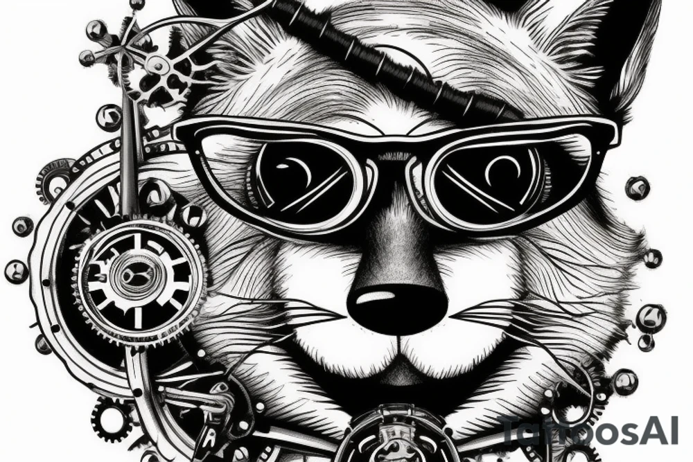 Wise old fox with glasses in steampunk tattoo idea