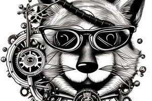 Wise old fox with glasses in steampunk tattoo idea